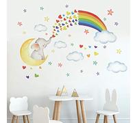 Runtoo Pegatinas de Pared Elefante Luna Stickers Adhesivos Vinilo Arco Iris Arte Decorativas Infantiles Habitacion Bebe