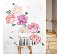 Runtoo Pegatinas de Pared Flores Stickers Adhesivos Vinilo Peonía Rosa Decorativas Salon Dormitorio Habitacion Bebe