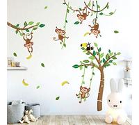 Runtoo Pegatinas de Pared Infantiles Stickers Adhesivos Vinilo Mono Árbol Decorativas Animales Bosque Habitacion Bebe