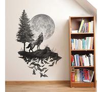 Runtoo Pegatinas de Pared Lobo Luna Stickers Adhesivos Vinilo Árbol Negro Decorativas Salon Habitacion Bebe Dormitorio