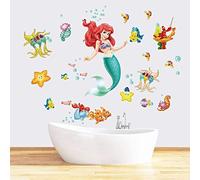 Runtoo Pegatinas de Pared Sirena Ariel Stickers Adhesivos Vinilo Princesa Peces Decorativas Baño Infantiles Habitacion Bebe