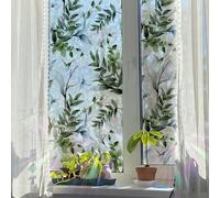 Runtoo Película de privacidad para ventana, diseño de hojas verdes y arco iris, vinilo decorativo 3D, calcomanías botánicas, calcomanías estáticas, no adhesivas, 15.75 x 40 pulgadas