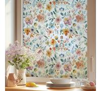 Runtoo Película de privacidad para ventana, diseño floral esmerilado, adhesivos 3D para baño, vinilo decorativo de vitral, acuarela, hojas de flores, calcomanías estáticas, cubierta de puerta, 17 x 40