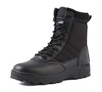Runxingfu Hombres Botas - Adultos hasta Los Tobillos Botas de Senderismo con Cordones Zapatos de Trekking Al Aire Libre Ejército Combate Táctico Botas de Patrulla con Cremallera Lateral