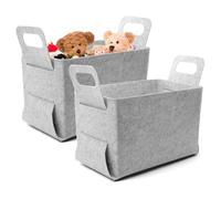 RUNYU 2 cestas de fieltro grandes, 30 × 20 × 20 cm, cesta de almacenamiento de fieltro, plegable, caja de fieltro gris con asas para leña, ropa, juguetes, botellas, libros