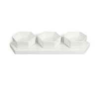 RUNZE765Z Tazones para Salsa Juego de 3 Cuencos de cerámica hexagonales con Bandeja, Cuencos for Salsa, Cuencos for Salsa for nueces, Dulces, Aperitivos, Verduras, Postre. Tazas de Salsa