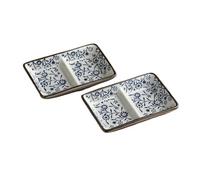 RUNZE765Z Tazones para salsa Plato de postre de doble compartimento, plato de especias chino de cerámica, plato de inmersión for barbacoa comercial, plato for salsa Tazas de Salsa