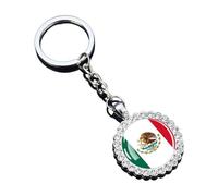 Ruoming 1 llavero de bandera nacional con diamantes de imitación, colgante de cúpula de cristal, cadena de metal plateado, World5, México, 7.67 Inches Length