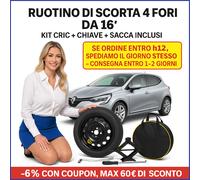 Ruotino De Scorta 16 4 Agujeros Para Renault Clio Con Gato Llave Bolsa