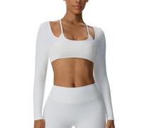 Ruowuhen Camiseta Deportiva Mujer Manga Larga con Almohadillas Integradas | Tirantes Finos Ajustables, Transpirable, para Yoga, Fitness, Pilates o Uso Informal