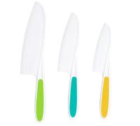RUOXIXI 3 Piezas Cuchillo para Niños Aprendizaje,Utensilios de Cocina Niños 2 años para Cortar y Cocinar Grutas o Verduras Seguros Usar Agarre Firme Bordes Dentados（Amarillo + Azul + Verde）