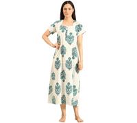 Rupa JON Aishwarya - Camisón estampado de longitud completa para mujer en tela de mezcla de algodón de primera calidad, vestido de noche, maxi noche para un uso diario cómodo, Verde Mar, XL