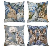 Rural Funda Cojin 50X50 Conejo Fundas Cojines Exterior Impermeables Lino Cuadrado Cushion Covers Lavables con Cremallera Invisible, Salon Sofa Jardín Patio Dcoración Cushion Covers Juego de 4 21C-N