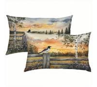 Rural Fundas Cojines 50x60 Terciopelo Juego de 2, Lujosas Funda Cojin Pájaro Súper Suaves y Cómodas, Funda de Almohada con Cremallera Oculta, Durable y Fácil Cuidado, para Sofá, Cama, Silla S6-168