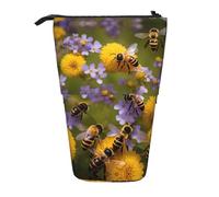 Rural Honey Bees Wildflowers Print - Estuche telescópico para lápices de pie, bolsa de papelería, bolsa de maquillaje, estuche de almacenamiento, Black, Talla única