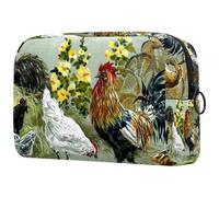 Rural Life - Bolsa de cosméticos para mujer con diseño de gallinas y gallo, bolsa organizadora grande con cremallera, multicolor, 18.5x7.5x13cm/7.3x3x5.1in, Neceser