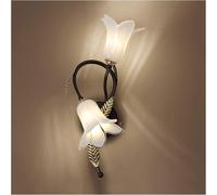 Rural Style Lamp Double Head Lights Trumpet Flower Lantern with Glass Lampshade Vanity Light Iron Wall (White)(White)