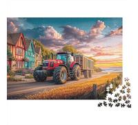 Rural Tractores Scene Rompecabezas 1000 Piezas Arte del Paisaje de la Granja Vintage Ilustrados Papel DIY Desafío Imposible Adultos Familia Regalo Familiar Navidad 70x50cm/1000pcs
