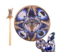 Rurunklee Tambor de mano chamánico, tambor de mano de chamán de 9 pulgadas hecho a mano | Auténtico tambor siberiano con diseño de cabeza de lobo para una profunda resonancia, curación y