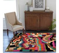 Rururug Alfombra Cuadrado Diseño Moderna Pelo Corto Alfombras Salón Comedor Dormitorio Infantil de Juego Antideslizante Lavable,geometría Multicolor Abstracta,Square 120 x 120 cm