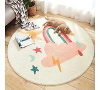 Rururug Alfombra Infantil Redonda Soft Mat Ø 190 cm Caricatura, Rosa, Arco Iris, Luna, Estrella Alfombra para bebé, Antideslizante, Grande, Alfombrilla de Juego