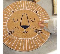 Rururug Alfombra redonda de 100 cm de diámetro, color marrón y amarillo, diseño de cabeza de león, para habitación infantil, salón, comedor, dormitorio, suelo o sofá