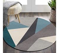 Rururug Alfombras de área Alfombras de Dormitorio Redondo Empalme geométrico triángulo Azul-Verde-Gris,ø 60CM Alfombra Antideslizante Junto A La Cama para Niños