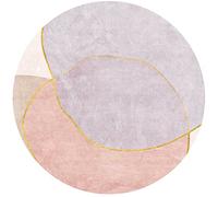 Rururug AlfombrasRedondo decoración Salón Comedor Dormitorio Pasillo Entrada Casa Interior habitacion, Lavables Antideslizante Pelo Corto,Rosa Violeta con lineas Doradas,Round ø140cm