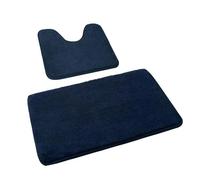 Rururug Juego de Alfombrillas de baño de Microfibra Lavable, Juego de 2 Alfombrillas de baño Antideslizantes para baño e Inodoro, Alfombra de baño Azul Marino 50 x 80 cm + 50 x 40 cm