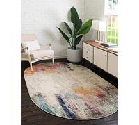 Rururug Moderno Alfombra Oval Suave Pelo Corto Lavables Bases Antideslizantes, Abstracto Colorido Beige/Rosa Vintage Alfombras para salón Infantiles 70 X 100 CM