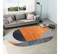 Rururug Moderno Alfombra Oval Suave Pelo Corto Lavables Bases Antideslizantes, Negro Gris Naranja Geométrico Vintage Alfombras para salón Infantiles 70 X 100 CM