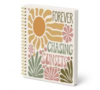 Rusenbao Cuaderno de espiral bohemio de puesta de sol de 8.3 x 6 pulgadas, diario floral retro de verano, naturaleza, persiguiendo el atardecer, regalos para mujeres, adolescentes y niñas, lindo