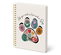 Rusenbao Cuaderno floral con diseño de pata de perro en espiral, 21 x 15 cm, cuaderno colorido de patas de cachorro, regalos para mujeres, adolescentes y niñas, lindo cuaderno forrado en espiral de