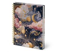 Rusenbao Cuaderno vintage con espiral, cielo celestial, 8.3 x 6 pulgadas, diario de noche estrellada mística, cuaderno vintage de nube, regalos para mujeres, adolescentes, niñas, luna y estrellas