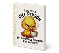 Rusenbao Divertido cuaderno de espiral de pato sarcástico de 8.3 x 6 pulgadas, con texto en inglés "I Try to Be a Nice Person Grumpy Duck Journal", cuadernos de regalo para mujeres, adolescentes y