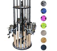 Rush Creek Creations | Round Spinning Fishing Rod Holder for 16 Freshwater Fishing Poles, Fishing Gear, and Fishing Accessories | Fishing Rod Rack with 16 Fishing Rod Clips for Garage Organization