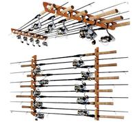 Rush Creek Creations Soporte para caña de pescar para 11 cañas de pescar, para organización de garaje y almacenamiento en pared, para equipo de pesca y accesorios de pesca (estante vertical para cañas