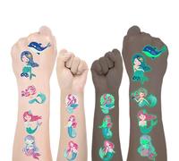 Rusoz Sirena Tatuajes Temporales Niñas, 10 Hojas Luminoso Tatuajes Niñas Respetuoso Con la Piel Tatoos Infantiles Fácil De Usar y Quitar Sirena Calcamonias Tatuajes Niños Piñata Cumpleaños Infantil