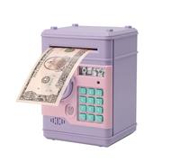 Ruspela Hucha Infantil Electrónica con Música Moneda Caja Fuerte para niños ATM Bancos de Monedas con protección de contraseña con contraseña y simulación de desbloqueo de Huellas Dactilares Violeta