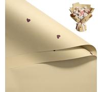 RUSPEPA 20 Hojas De Papel De Regalo Floral - 57 X 57 Cm. Papel De Regalo Floral Resistente Al Agua Con Estampado De Corazones, Color Té Con Leche. Ideal Para Bodas Y San Valentín.