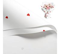 RUSPEPA 20 Hojas De Papel De Regalo Floral - 57 X 57 Cm. Papel De Regalo Floral Resistente Al Agua Con Estampado De Corazones, Blanco Y Rojo. Ideal Para Bodas Y San Valentín.