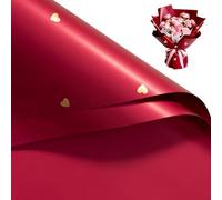 RUSPEPA 20 Hojas De Papel De Regalo Floral - 57 X 57 Cm. Papel De Regalo Floral Resistente Al Agua Con Estampado De Corazones, Rojo Vino. Ideal Para Bodas Y San Valentín.