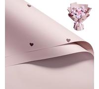 RUSPEPA 20 Hojas De Papel De Regalo Floral - 57 X 57 Cm. Papel De Regalo Floral Resistente Al Agua Con Estampado De Corazones, Rosa Y Morado. Ideal Para Bodas Y San Valentín.