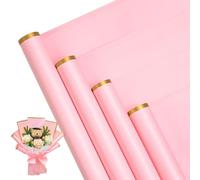 RUSPEPA 20 hojas de papel para envolver flores - 57 x 57 cm, borde dorado, impermeable, para ramos de flores - Suministros de floristería para cumpleaños, bodas y manualidades - Rosa