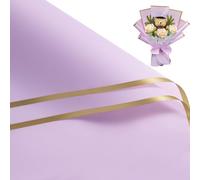 RUSPEPA 20 hojas de papel para envolver flores - 57 x 57 cm, borde dorado, impermeable, para ramos de flores - Suministros de floristería para cumpleaños, bodas y manualidades - Morado claro