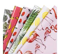 RUSPEPA - Hoja de papel de regalo - Flamingo/Plantas/Banano/Fresa/Limón/Hoja Diseño de verano para cumpleaños, Vacaciones - 1 rollo contiene 6 hojas - 44,5 x 76 cm por hoja