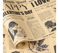RUSPEPA Papel de Envolver en Rollo Retro para Día de San Valentín - Rollo Pequeño de Kraft con Títulos Retro de Amor "The Cupid Post" y Rosas, Papel de Envolver Romántico para Parejas, 43,2cm x 5m