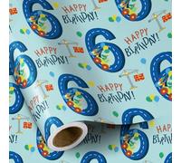 RUSPEPA Papel De Regalo De Cumpleaños Para Niño - Mini Rollo - Diseño De Camión De Dinosaurio - 43,2 Cm X 5 M - 6 Años