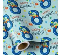 RUSPEPA Papel De Regalo De Cumpleaños Para Niño - Mini Rollo - Diseño De Camión De Dinosaurio - 43,2 Cm X 5 M - 8 Años