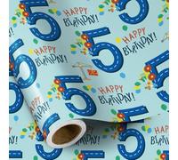 RUSPEPA Papel De Regalo De Cumpleaños Para Niño - Mini Rollo - Diseño De Camión De Dinosaurio - 43,2 Cm X 5 M - 5 Años